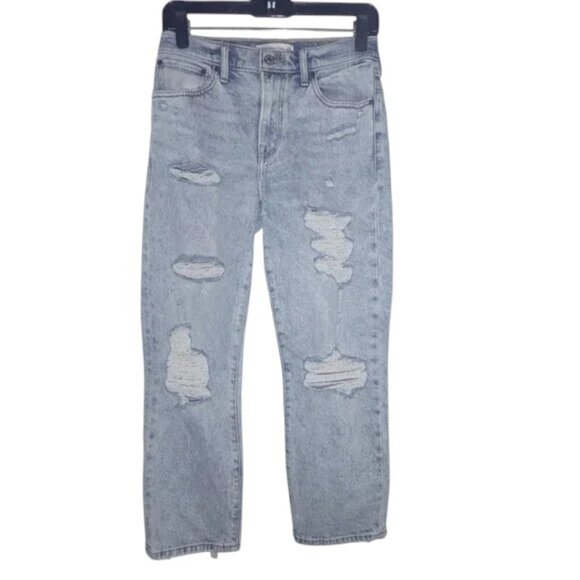 Abercrombie & Fitch The Boyfriend Mid Rise Acid Wash Retro Straight Leg Jeans 0S - Picture 2 of 4